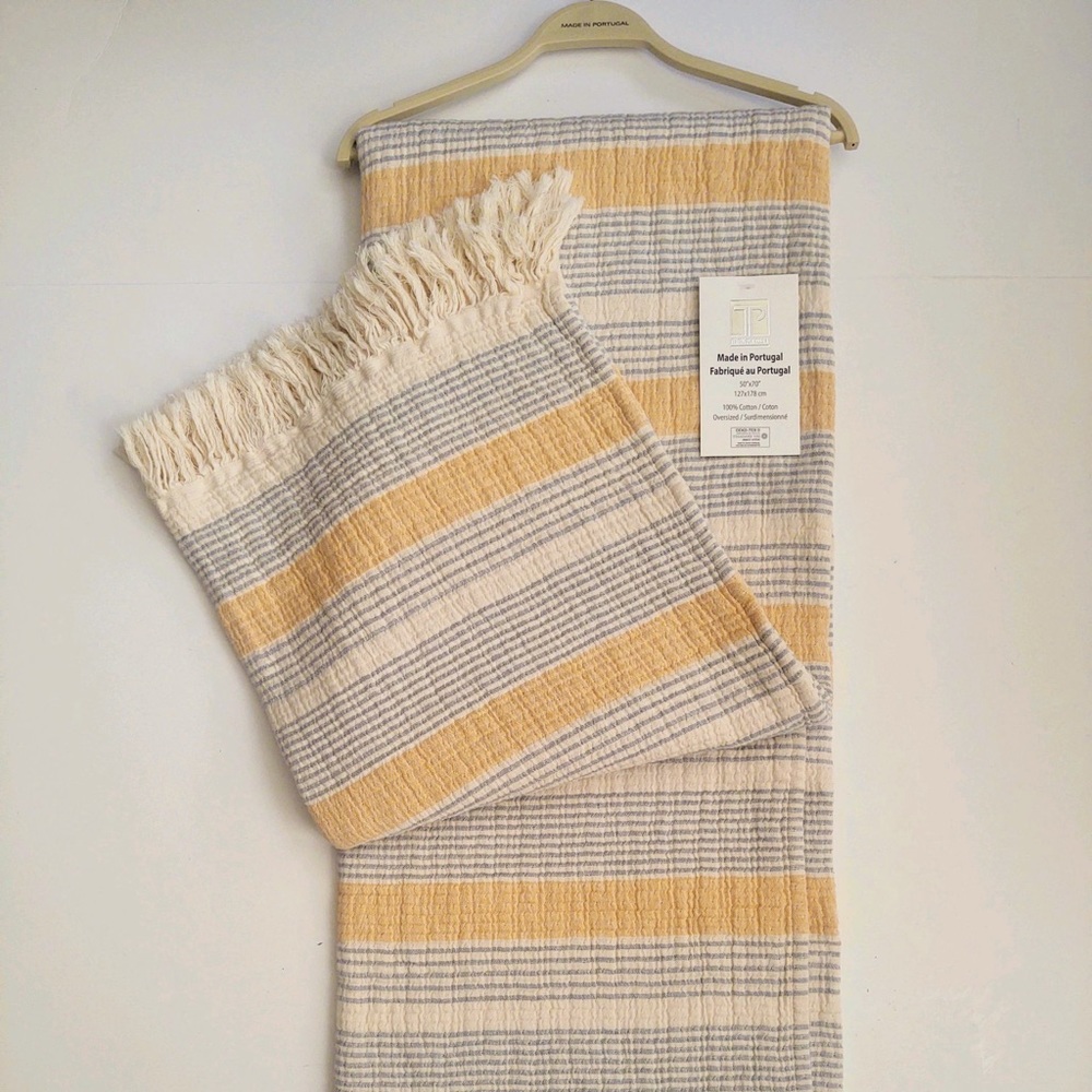 🎁Texteis Penedo Throw Blanket - Cotton Mixed Stripe  - Multi
